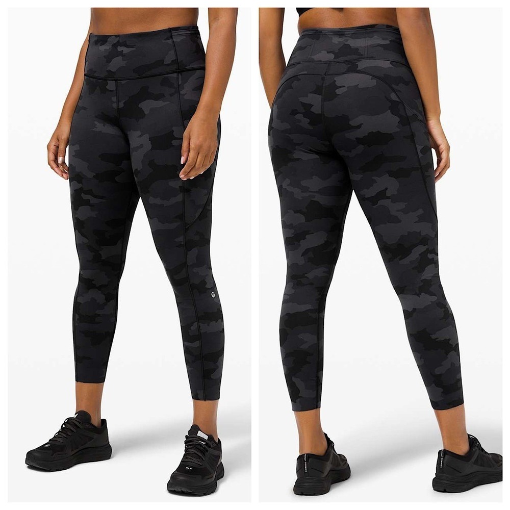Lululemon Fast And Free Tight II 25" Leggings Womens Sz 12 Camo High Rise Crop